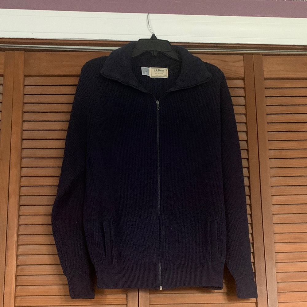 L.L. Bean Men’s Dark Navy Full-Zip Wool Sweater